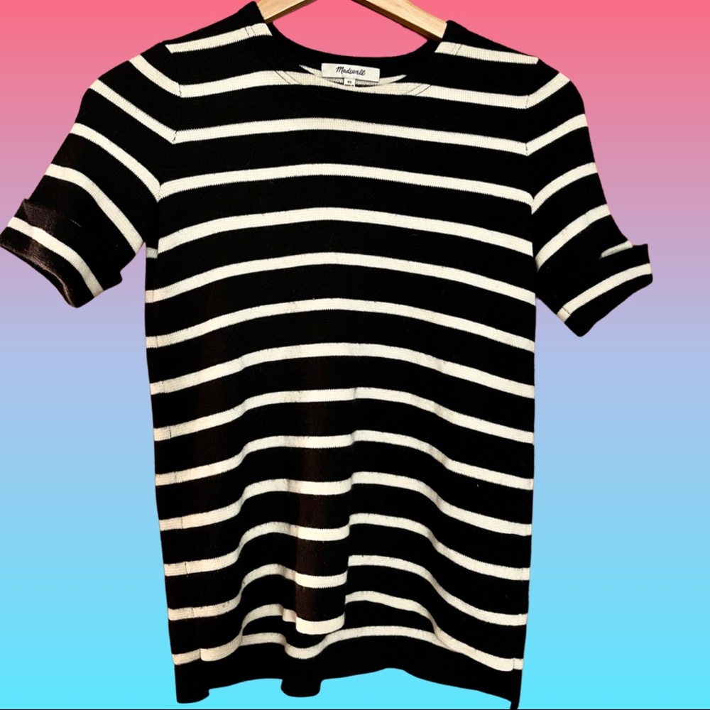 Madewell Pullover Sweater Knit Short-Sleeved Black and White Stripe XS